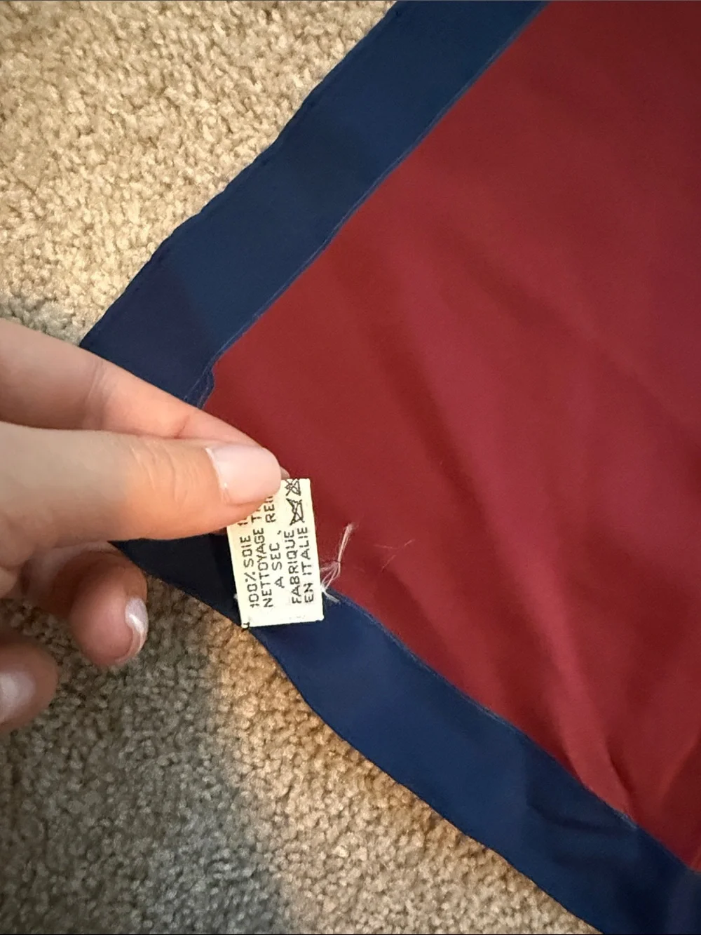 Cartier Red and Navy Silk Scarf with Leopard Ring Motif